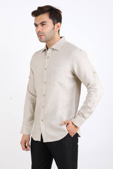 Shop_Linen Bloom_Beige 100% Pure Linen Shirt _Online_at_Aza_Fashions