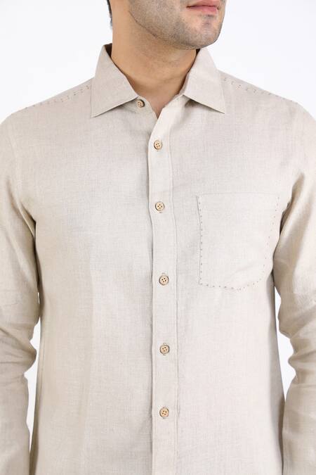 Linen Bloom_Beige 100% Pure Linen Shirt _at_Aza_Fashions