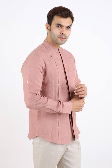 Linen Bloom_Pink 100% Pure Linen Shirt _Online_at_Aza_Fashions