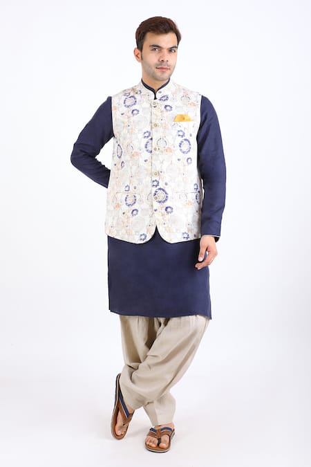 Linen Bloom Linen Printed Nehru Jacket 