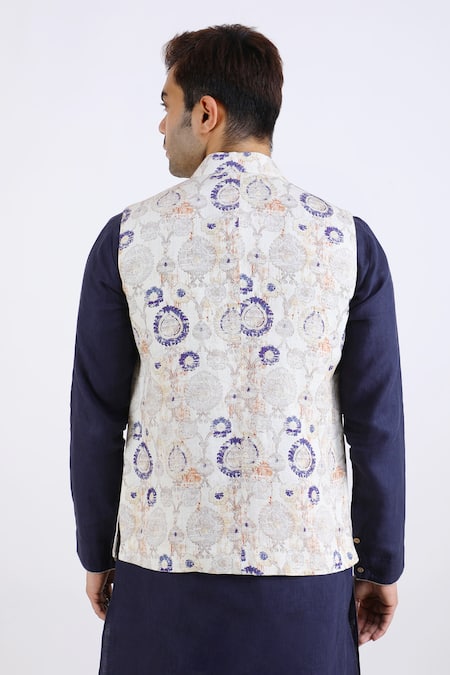 Linen Bloom Linen Printed Nehru Jacket 