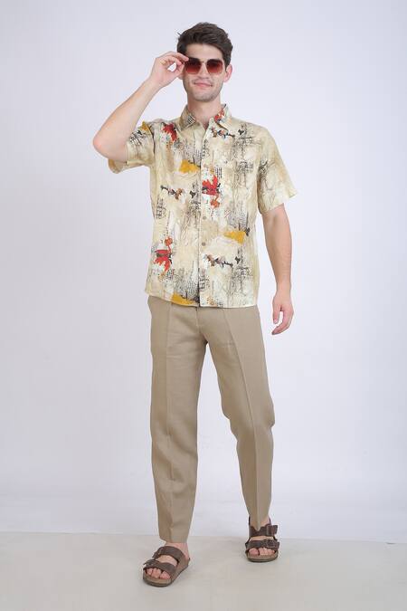 Linen Bloom_Beige Linen Watercolour Print Shirt _Online_at_Aza_Fashions