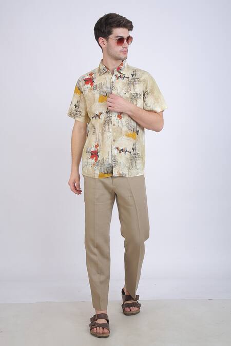 Buy_Linen Bloom_Beige Linen Watercolour Print Shirt _Online_at_Aza_Fashions