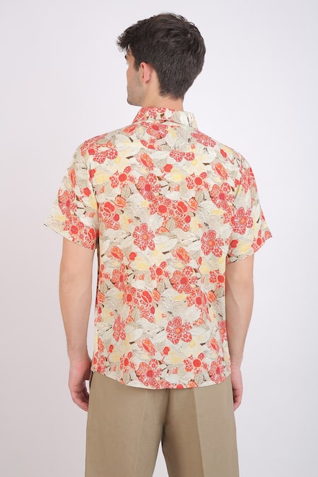 Shop_Linen Bloom_White Linen Floral Print Shirt _at_Aza_Fashions