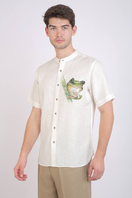 Linen Bloom White 100% Linen Embroidery Marlin Fish Shirt For Men| Aza Fashions| Party