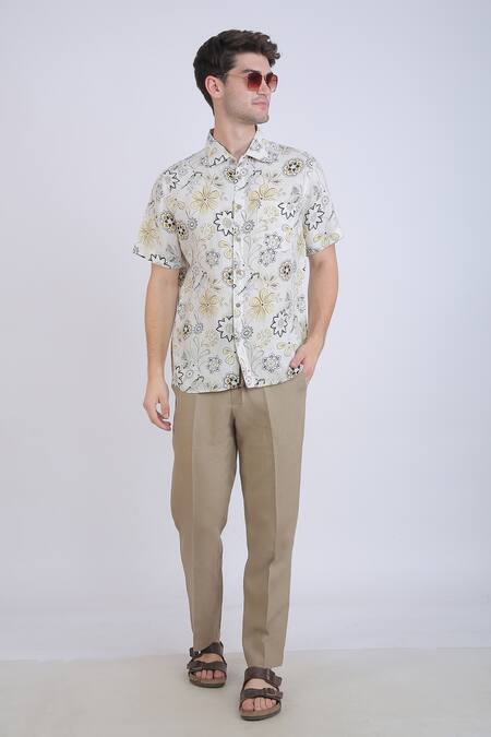 Buy_Linen Bloom_White Linen Floral Print Shirt _Online_at_Aza_Fashions