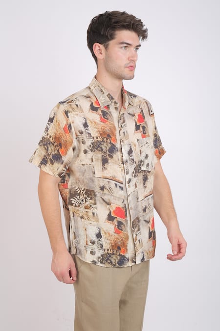 Linen Bloom Abstract Print Shirt 