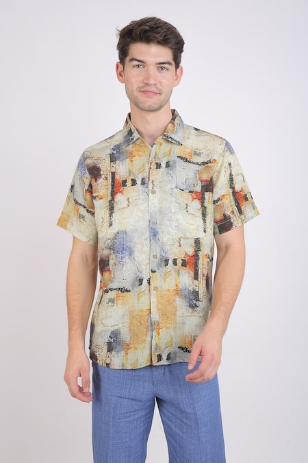 Linen Bloom Abstract Watercolour Print Shirt 