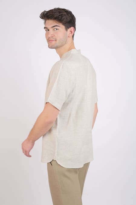 Shop_Linen Bloom_Beige Linen Animal Motifs Hand Painted Shirt _Online_at_Aza_Fashions