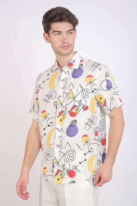 Linen Bloom Doodle Print Shirt 