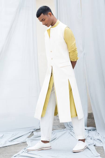 Buy_Antar Agni_White Linen Blend Jacket _Online_at_Aza_Fashions