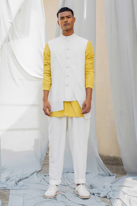Buy_Antar Agni_White Handwoven Cotton Nehru Jacket _Online_at_Aza_Fashions