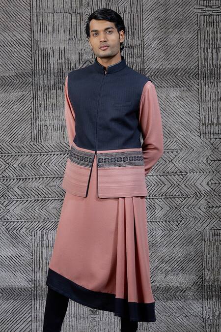 Shop_Shantnu Nikhil_Blue Bundi Pashmina And Kurta Set _Online_at_Aza_Fashions