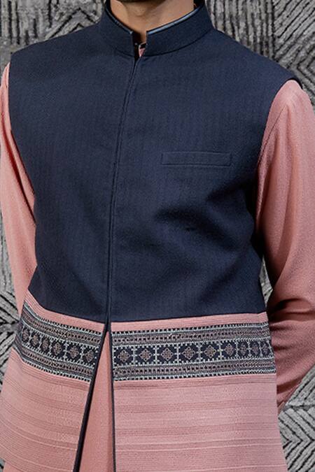 Shantnu Nikhil_Blue Bundi Pashmina And Kurta Set _at_Aza_Fashions