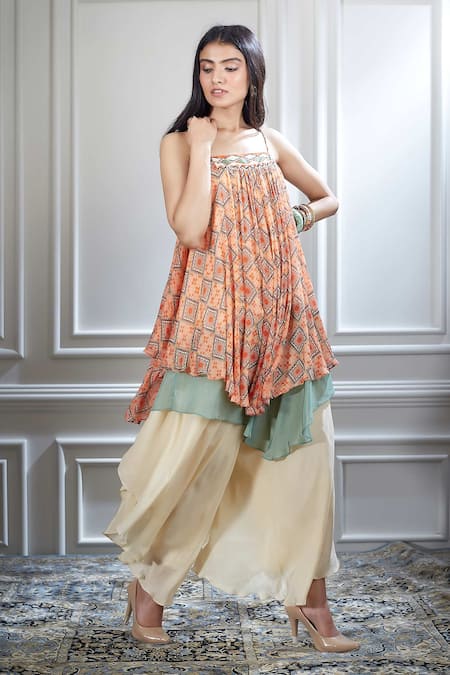 Buy Mandira Wirk - Indian White Chiffon Square Neck Printed Kurta And Palazzo Set Online at Aza Fashions Buy_Mandira Wirk - Indian_White Chiffon Square Neck Printed Kurta And Palazzo Set _Online_at_Aza_Fashions