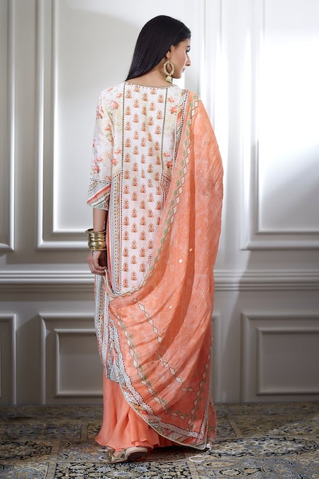 Shop Mandira Wirk - Indian White Chanderi V Neck Kurta And Sharara Set at Aza Fashions Shop_Mandira Wirk - Indian_White Chanderi V Neck Kurta And Sharara Set _at_Aza_Fashions