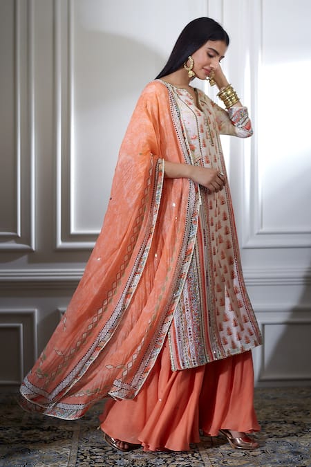 Mandira Wirk - Indian White Chanderi V Neck Kurta And Sharara Set 