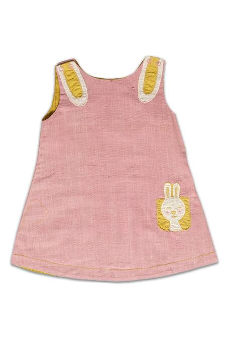 Mhysa_Pink Handloom Cotton Patchwork A-line Dress _Online_at_Aza_Fashions