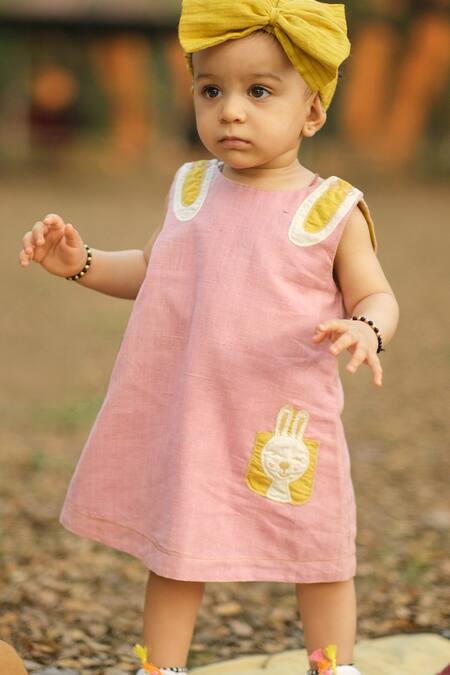 Buy_Mhysa_Pink Handloom Cotton Patchwork A-line Dress _Online_at_Aza_Fashions