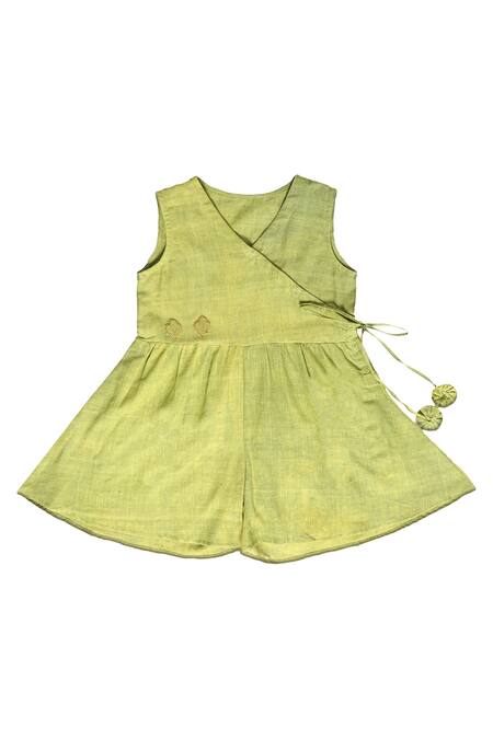 Mhysa Green Handloom Cotton Patchwork Overlapping Romper