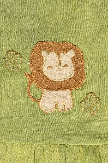 Mhysa_Green Handloom Cotton Patchwork Overlapping Romper _Online_at_Aza_Fashions