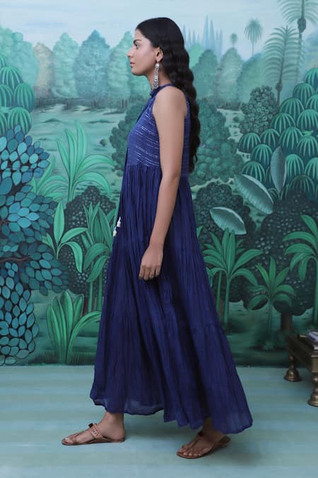 Buy Myaara Blue Cotton, Voile Round Flared Dress Online at Aza Fashions Buy_Myaara_Blue Cotton, Voile Round Flared Dress _Online_at_Aza_Fashions