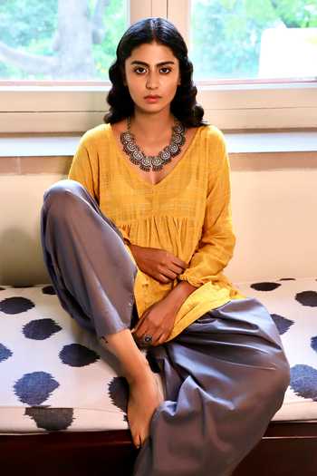 Yellow Cotton Kurta And Dhoti Pant 