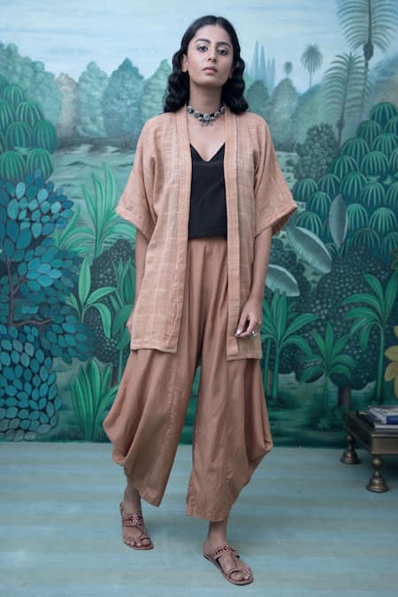 Myaara Cotton Silk Jacket & Cowl Pant Set 