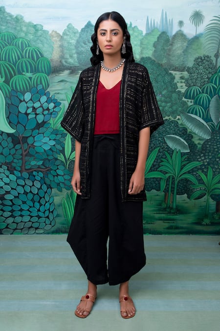 Myaara Cotton Silk Jacket & Cowl Pant Set 