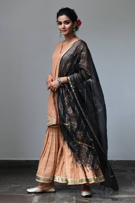 Buy Myaara Beige Kurta Cotton Lurex Dupatta Organza Lining Embroidered Sharara Set Online at Aza Fashions Buy_Myaara_Beige Kurta Cotton Lurex Dupatta Organza Lining Embroidered Sharara Set _Online_at_Aza_Fashions