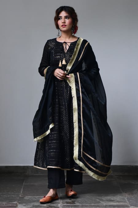 Black anarkali with outlet golden dupatta