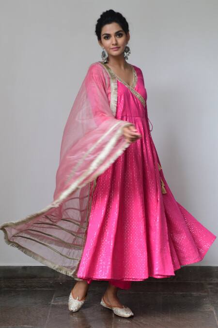 Buy Myaara Pink Anarkali Cotton Lurex Dupatta Organza Lining Embroidered Angarkha Set Online at Aza Fashions Buy_Myaara_Pink Anarkali Cotton Lurex Dupatta Organza Lining Embroidered Angarkha Set _Online_at_Aza_Fashions