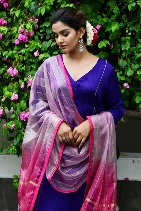 Buy Myaara Purple Kurta Satin Georgette Dupatta Organza Pant Cotton Silk Panelled Set Online at Aza Fashions Buy_Myaara_Purple Kurta Satin Georgette Dupatta Organza Pant Cotton Silk Panelled Set _Online_at_Aza_Fashions
