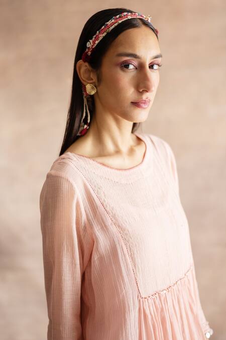 Shop_Swatti Kapoor_Pink Handwoven Chanderi Mul Plain Round Myo Kurta _Online_at_Aza_Fashions