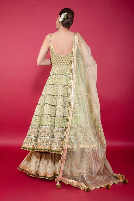 Shop Maayera Jaipur Beige Swiss Cotton And Silk Organza Floral, Gota Work Embroidered Anarkali Set at Aza Fashions Shop_Maayera Jaipur_Beige Swiss Cotton And Silk Organza Floral, Gota Work Embroidered Anarkali Set _at_Aza_Fashions
