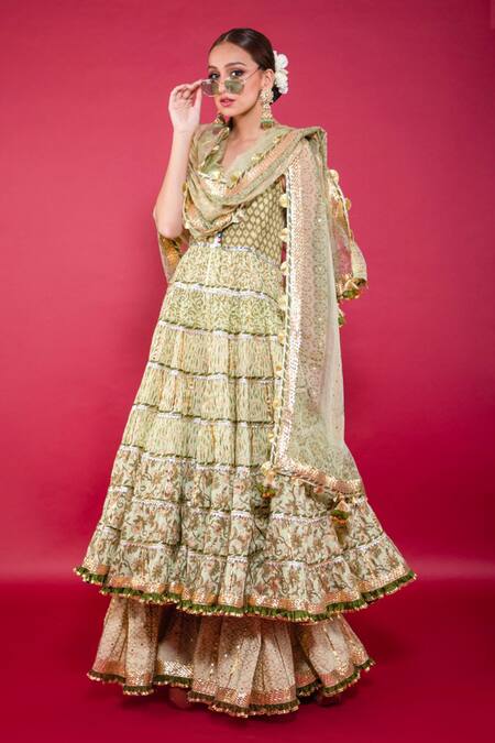 Maayera Jaipur Beige Swiss Cotton And Silk Organza Floral, Gota Work Embroidered Anarkali Set Online at Aza Fashions Maayera Jaipur_Beige Swiss Cotton And Silk Organza Floral, Gota Work Embroidered Anarkali Set _Online_at_Aza_Fashions
