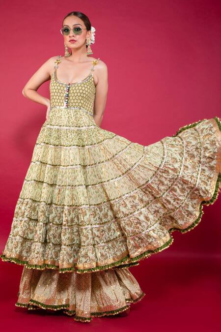 Buy Maayera Jaipur Beige Swiss Cotton And Silk Organza Floral, Gota Work Embroidered Anarkali Set Online at Aza Fashions Buy_Maayera Jaipur_Beige Swiss Cotton And Silk Organza Floral, Gota Work Embroidered Anarkali Set _Online_at_Aza_Fashions