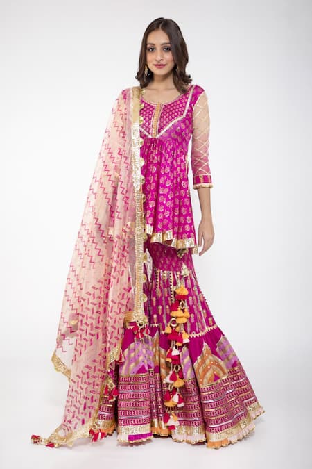Maayera Jaipur Gota Embroidered Kurta Sharara Set 