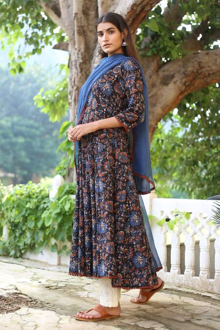 Buy_Gulabo Jaipur_Black , Doriya, Pure Scoop Neck Floral Print Anarkali Set_Online_at_Aza_Fashions