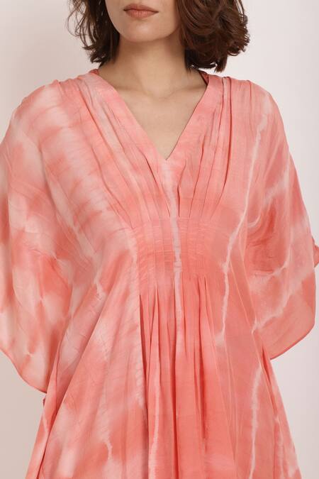 Shop_Ranng Label_Orange Natural Crepe Tie-dye V Neck Woven Tunic And Palazzo Set _Online_at_Aza_Fashions
