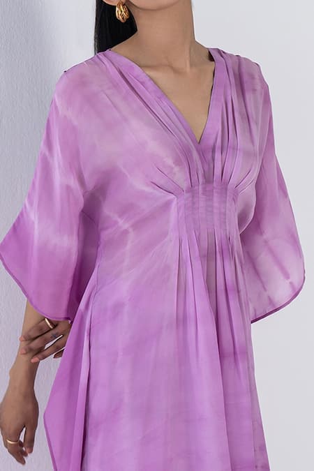 Shop_Ranng Label_Purple Natural Crepe Tie-dye V Neck Woven Tunic And Palazzo Set _Online_at_Aza_Fashions