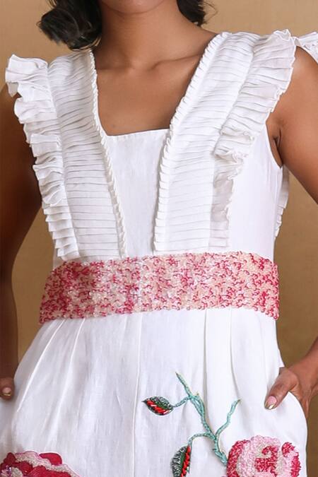 Nayantara Couture_White Cotton Round Embroidered Jumpsuit_Online_at_Aza_Fashions