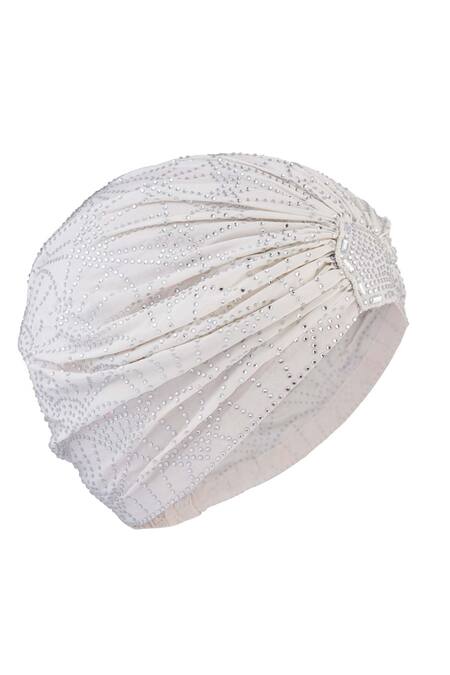 Hair Drama CO_Off White Rhinestones Work Turban _Online_at_Aza_Fashions