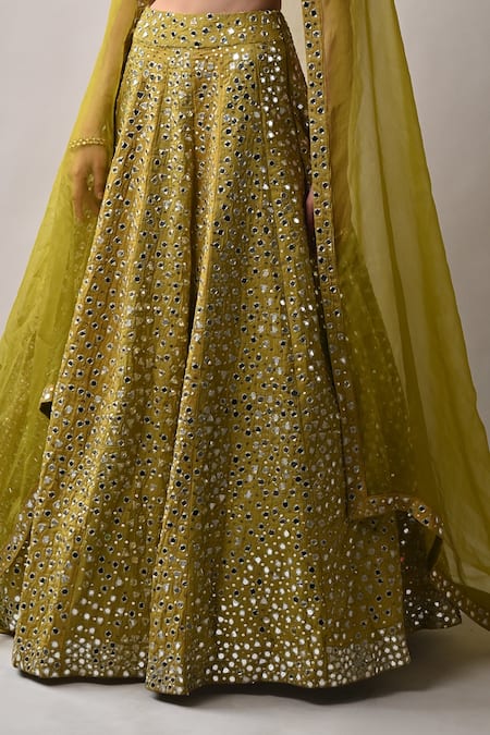 Neha Khullar Yellow Silk Lining Cotton Shantoon Sequin, Zari And Mirror Lehenga Set at Aza Fashions Neha Khullar_Yellow Silk Lining Cotton Shantoon Sequin, Zari And Mirror Lehenga Set _at_Aza_Fashions