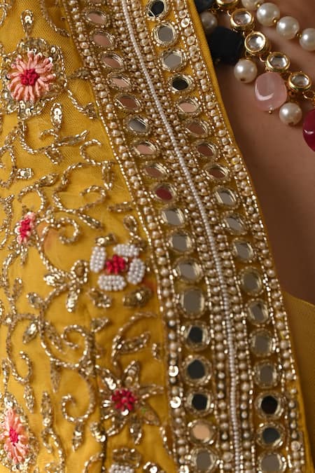 Neha Khullar_Yellow Chanderi Silk And Organza Lining Cotton Shantoon Cape & Sharara Set _at_Aza_Fashions
