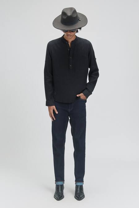 Terra Luna Linen Mandarin Collar T-Shirt 