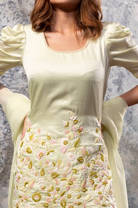 Shop_Nayantaara_Green Bemberg Satin Scoop Neck Embroidered Kurta Palazzo Set _Online_at_Aza_Fashions