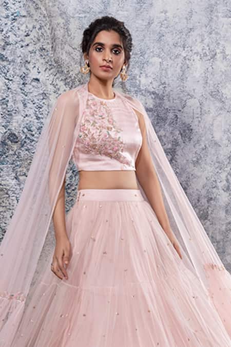 Shop_Nayantaara_Pink Bemberg Satin Round Embroidered Tiered Lehenga Set _Online_at_Aza_Fashions