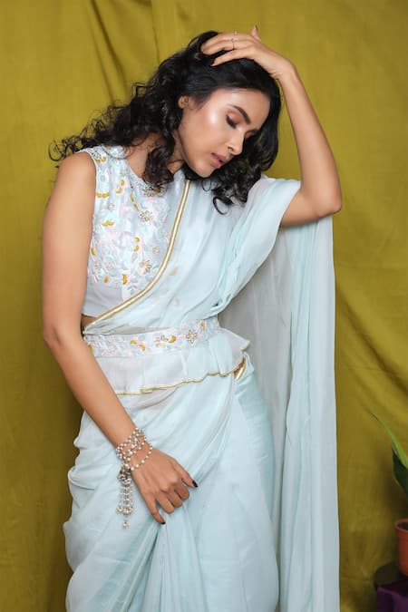 Buy Nayantaara Blue Silk Round Organza Saree Online at Aza Fashions Buy_Nayantaara_Blue Silk Round Organza Saree _Online_at_Aza_Fashions