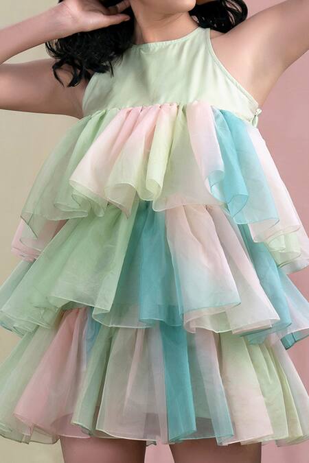 Nayantaara Multi Color Organza Round Frill Layered Dress at Aza Fashions Nayantaara_Multi Color Organza Round Frill Layered Dress _at_Aza_Fashions
